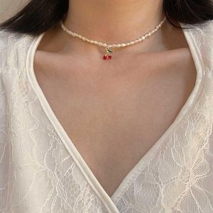 Pendentif Colliers 2023 Coréen Vintage Baroque Naturel Perle Ras Du Cou Mignon Cerise Collier Simple Mince Clavicule Chaîne Pour Les Femmes Français Bijoux