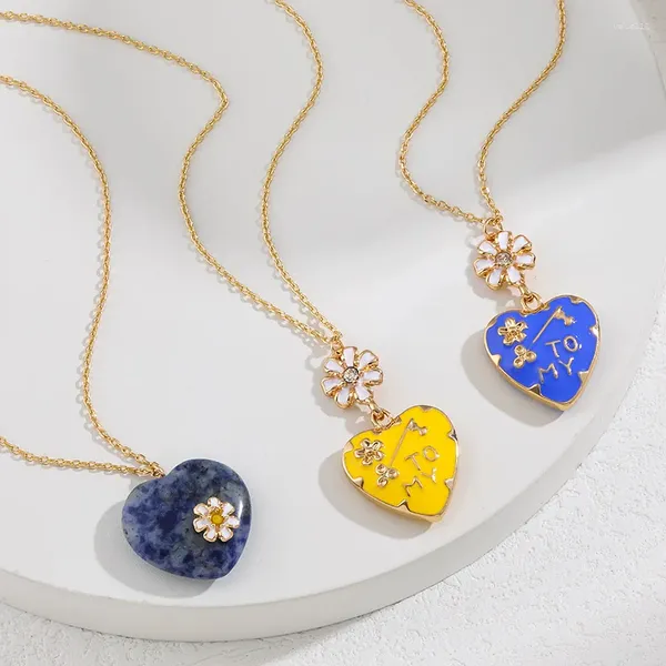 Collares colgantes 2023 Love Peach Esmalte Collar de aceite de goteo para mujeres Moda Lapis Lazuli Collar en forma de corazón Cadena de acero inoxidable