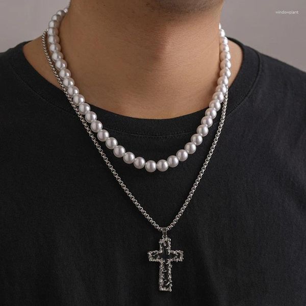 Pendentif Colliers 2023 Hommes Gothique Croix Noire Collier Pendentif Avec Chaîne Charme À La Main Perle Perlée Bijoux Cadeaux