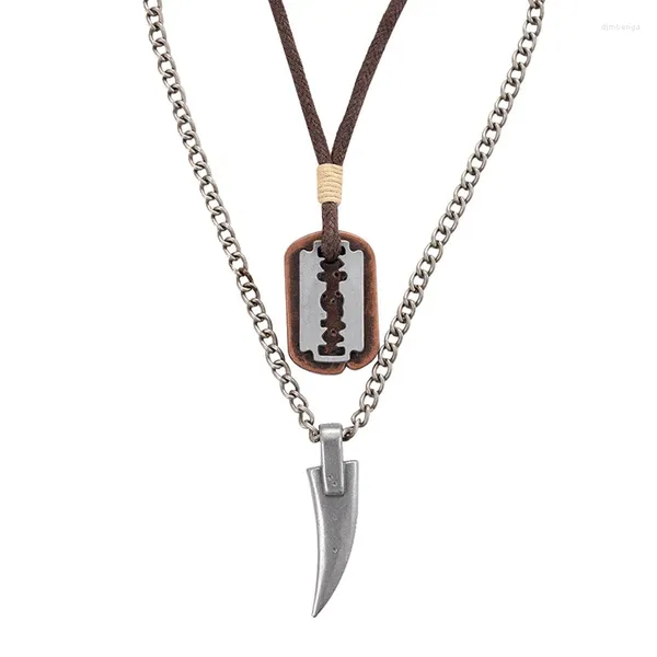 Pendentif Colliers 2023 Hommes Déclaration Pendentifs Punk Style Cuir Corde Collier Collier Rétro Alliage Loup Dent Collier pour Femmes