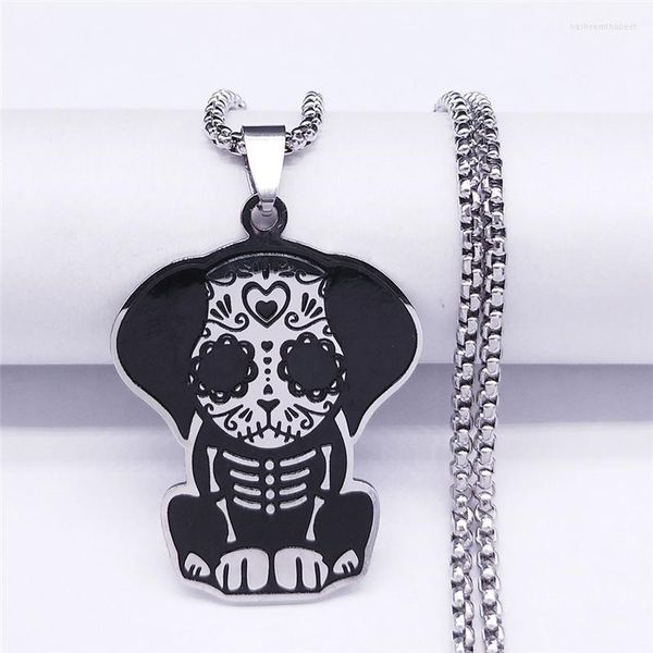 Collares colgantes 2023 Cadena de acero inoxidable de perro esqueleto mexicano para mujeres / hombres Color plata Collar grande Joyería Calavera N3634S07