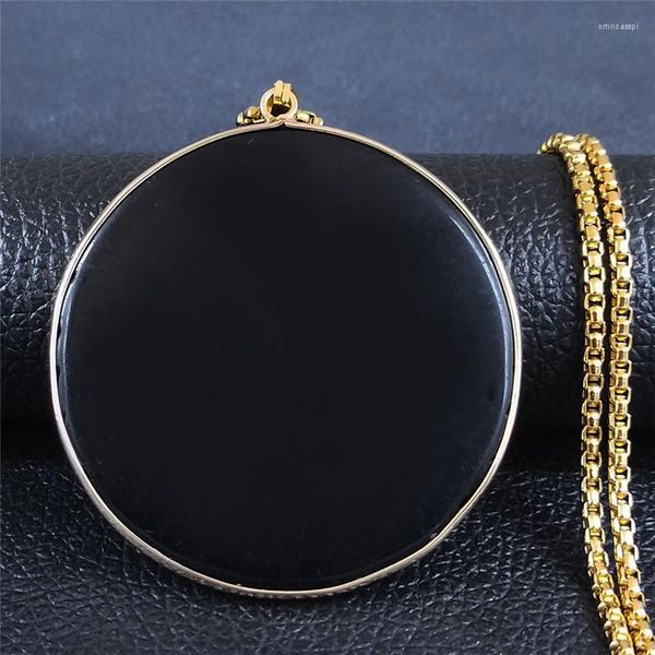 Pendentif Colliers 2023 Naturel Noir Obsidienne En Acier Inoxydable Chaînes Collier Pour Les Femmes Ronde Grande Longue Chaîne Bijoux Colgante Mujer NXS04