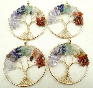 Pendentif Colliers 2023 Pierre Naturelle Quartz Cristal Agate 7 Chakra Reiki Guérison Arbre De Vie Pour La Fabrication De Bijoux À Faire Soi-Même Collier 1pcs 50MM