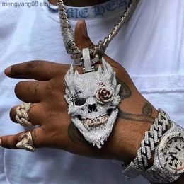 Hanger Kettingen 2023 Nieuw Aangekomen Koel Goud Zilver Kleur Rock Punk Mannen Jongen Sieraden Micro Pave CZ Grote 3D Vormige Schedel Hanger Hip Hop Kettingen T230609