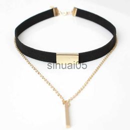 Hanger Kettingen 2023 Nieuwe Zwart Fluwelen Choker Ketting Strip Touw Ketting Bar Vierkante Buis Strip Chocker Vrouwen Kraag Mujer Collier Femme ras Du Cou x1009