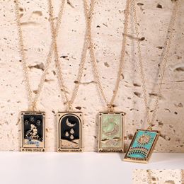 Collares colgantes 2023 Nuevo diseño Vintage Geométrico Estrella Sol Luna Emperatriz Amante Reina Rectangar Chapado en oro Colgante Tarot Tarjeta Necklac Dht6Z