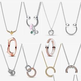 Collares colgantes 2023 Nuevo diseñador para mujeres Anillo de oro rosa cadena de clavícula DIY Fit Pandoras Firma de dos tono Círculos entrelazados OT8QP