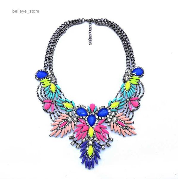 Collares colgantes 2023 nueva moda étnica india declaración collar grande gargantilla collar mujeres multicolor acrílico cristal shourouk collar joyería l231225