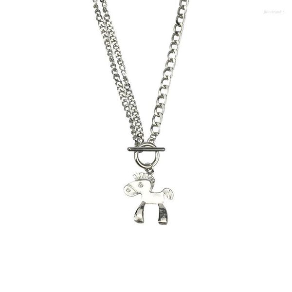 Pendentif Colliers 2023 Poney Médaille Argent Sac Collier Simple Et Polyvalent Mode À La Mode Chandail Chaîne Pour Hommes Femmes