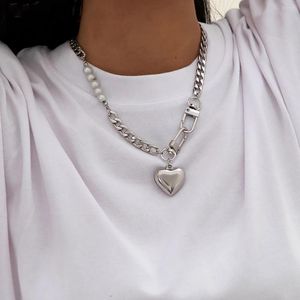 Hangende kettingen 2023 Punk roestvrijstalen hart ketting voor man vrouwen kpop bal slot sleutelhanger gotische sieraden geschenken