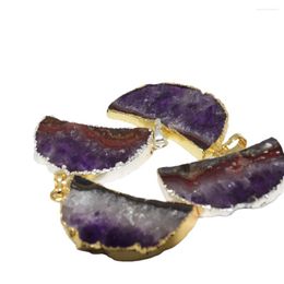 Hangertjes kettingen 2023 Paars Kristal Steen Natuur Geode Druzy Amethist Maan Voor Kettingen Dames Vrouw Kwarts Goud of Zilver Plating 5pc