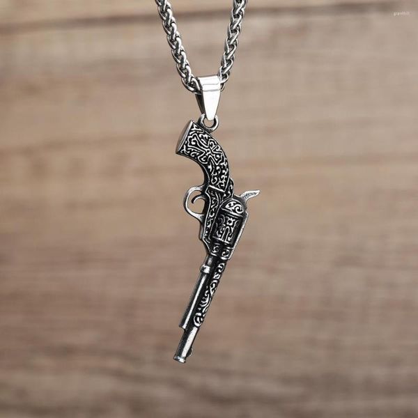 Pendentif Colliers 2023 Collier Revolver Vintage Pistolet en acier inoxydable pour hommes Femmes Mode Rock Punk Bijoux Cadeau d'anniversaire