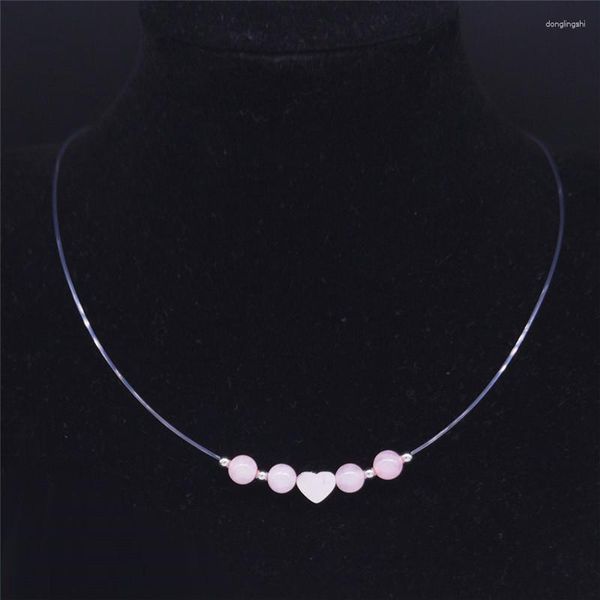 Collares colgantes 2023 Acero inoxidable Rosa Cristal Corazón Collar Mujer Color Plata Línea de Pesca Cadena Joyería Moda Mujer N202349