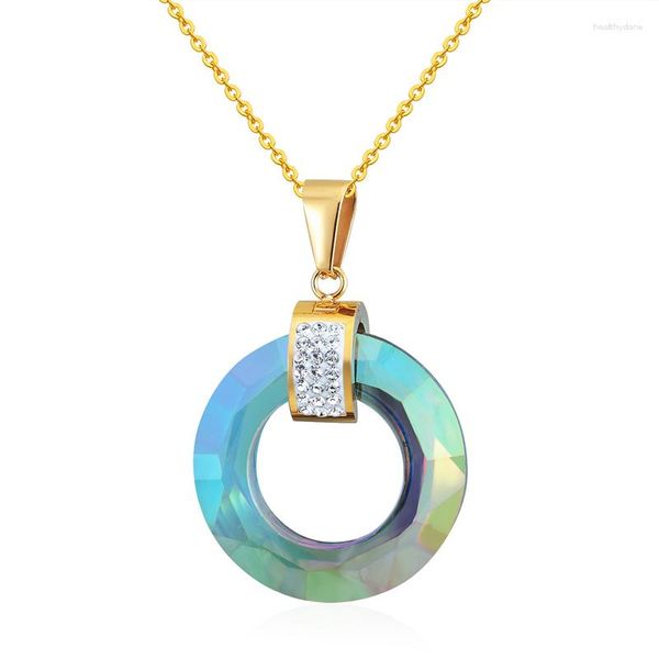 Pendentif Colliers 2023 Top Qualité Multi Facettes 4 Couleurs Brillant Verre En Acier Inoxydable Cercle Femme Collier Bijoux En Gros