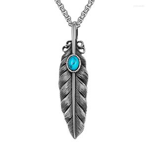 Pendentif Colliers 2023 Tendance Accessoires Vintage Plume Collier Turquoise Feuille Hip Hop Pour Femmes Lien Chaîne