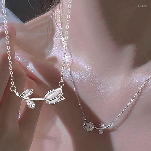 Pendentif colliers 2023 tulipe opale femmes argent plaqué collier luxe tempérament clavicule chaîne tour de cou coréen élégant bijoux