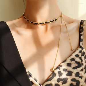 Hanger kettingen 2023 unieke 18 K gouden kleur sexy lederen touw ketting ketting verstelbaar voor vrouw choker 316 l roestvrijstalen sieraden