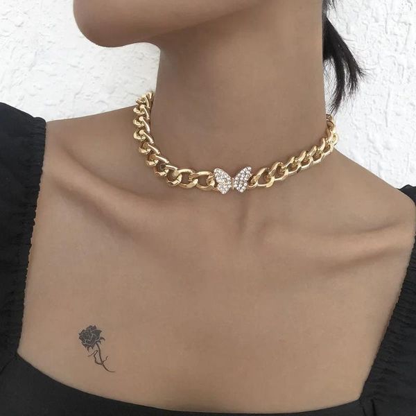 Collares colgantes 2023 Color de oro de moda vintage exagerado Collar de gargantilla de mariposa gruesa para mujeres Boho punk joyería regalo
