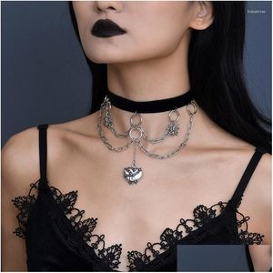 Collares pendientes 2023 Vintage amor corazón araña gargantilla collar para hombres mujeres gótico Veet Mltilayers cadena larga joyería Halloween D Dhun0