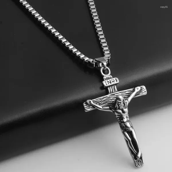 Pendentif Colliers 2023 Vintage Hommes Crucifix Collier Antique En Acier Inoxydable Chaîne Italienne Mâle Charme Croix Bijoux Cadeaux