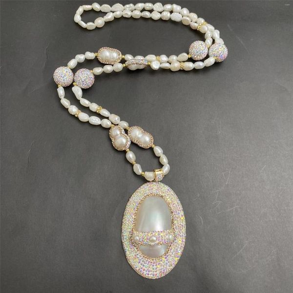 Pendentif Colliers 2023 Vintage personnalisé Shell exagéré petite perle embellissement ovale grande chaîne de pull bijoux