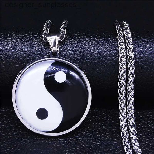 Collares colgantes 2023 Yin Yang Gossip collar de cadena de acero inoxidable mujeres/hombres Color plata collares llamativos joyería cadenas mujer NBL5148S03L231218