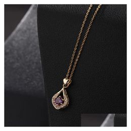 Pendentif Colliers 2023Luxury Love Drop Collier Colorf Gemstone Clavicule Chaîne En Acier Inoxydable Bijoux Ensembles Esthétique Livraison Pendentif Otkya