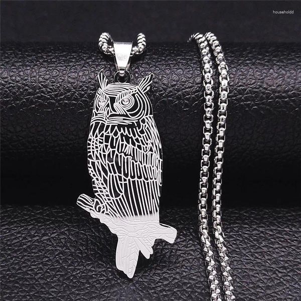 Collares colgantes 2024 Animal búho Collar de Acero Inoxidable para hombres/mujeres Color plata joyería Collar Acero Inoxidable N2928S03