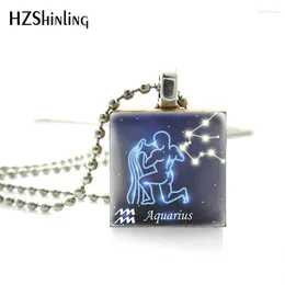 Colliers pendants 2024 Arrivée Horoscope de mode Zodiaque Symbolisme en verre Cabochon Scrabble Tiles Collier de bijoux en bois fait à la main