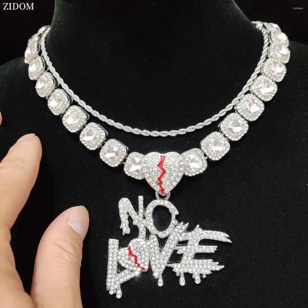 Colliers de pendentif 2024 Arrivés Men Femmes Hip Hop No Love Letter Collier Chaîne carrée Iced Out Bling Fashion Hiphop Jewelry