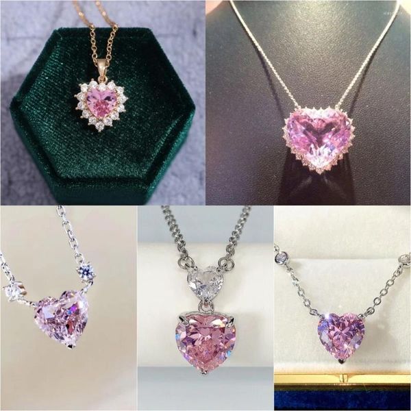 Collares colgantes 2024 exquisito collar de circonía cúbica rosa para mujeres en forma de corazón joyas joyas accesorios para fiestas al por mayor