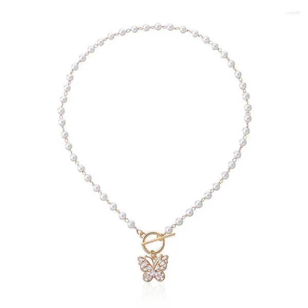 Pendentif Colliers 2024 Mode Perle Perle Collier Femmes Simple Élégant Faux Papillon Charme Pour Bijoux