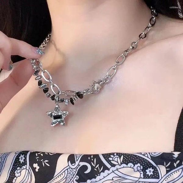 Pendentif Colliers 2024 Mode Noir Strass Étoile Pentagramme Collier Perles Douces Chaîne Pour Femmes Bijoux