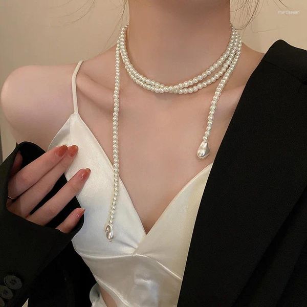 Collares colgantes 2024 Tendencia de moda francesa vintage borla larga perla diseño simple exquisito elegante collar de damas regalo de cumpleaños de lujo