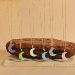 Colliers de pendentif 2024 Fashion Femmes Is Simple Oil coloré Drip Shell Moon Collier Party Clicule Chaîne Jewerly