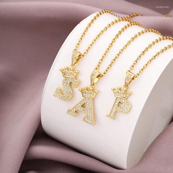 Pendentif Colliers 2024 Mode Femmes Luxe Zircon Couronne Lettre Collier Sexy Party Link Chaîne Bijoux Cadeaux