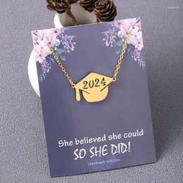 Pendant Necklaces 2024 Graduation Cap Necklace With Card Stainless Steel Jewelry Accessories Gifts