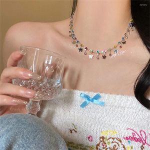 Collares colgantes 2024 Kleurrijke Strass Vlinder Simple imitación perla Zircon Cadena de clavícula modo coreano joyería femenina regalos