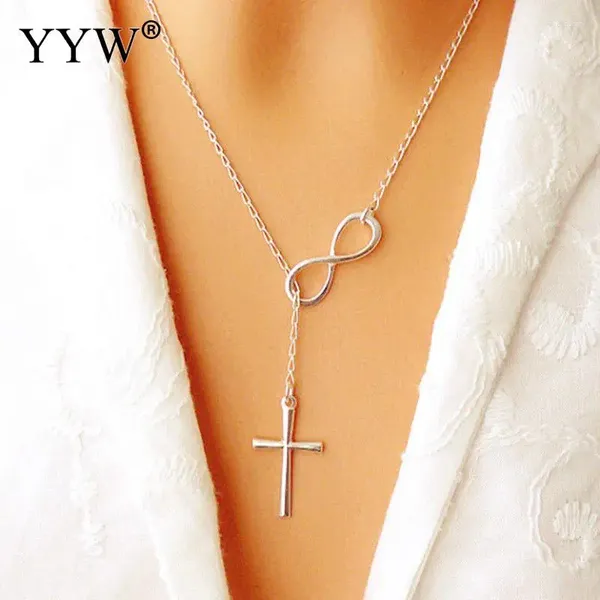 Colliers de pendentif 2024 Lovely Chic Infinity Cross Cross Long Chain Neckce Color Couleur Femme Collier Amateurs de mariage Cadeaux d'amitié Femme