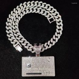 Pendentif Colliers 2024 Hommes Hip Hop Banque Carte Forme Collier Chaîne Cubaine Glacé Bling HipHop Mode Bijoux Cadeaux