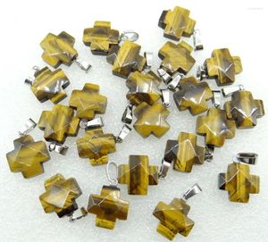 Pendentif Colliers 2024 Mélange de pierre naturelle Quartz Cristal Tiger Eye Opalite Howlite Charms Croix à facettes pour la fabrication de bijoux Collier 10PC