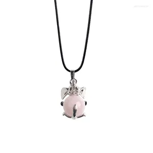 Hangende kettingen 2024 Natuursteen niet-poreuze roos roze bal dier ketting schattige kleine olifant cartoon afbeelding vrouwelijke sieraden