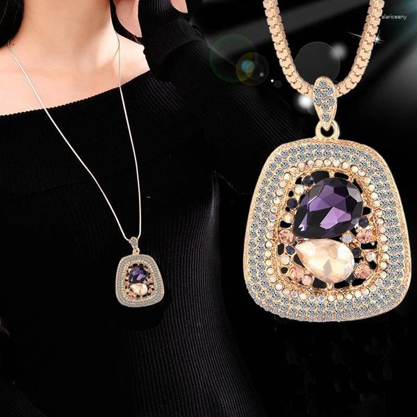 Collares colgantes 2024 piedra semipreciosa trapezoidal larga para mujeres Vintage cuadrado geométrico regalos femeninos joyería