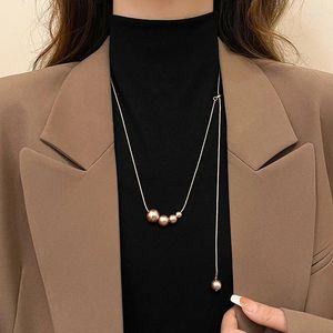 Hanger kettingen 2024 Trending verstelbare ketting Pearl lange ketting voor vrouwen grijs en champagne kleurjurkaccessoires