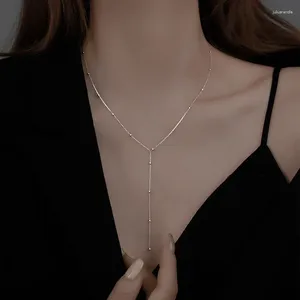 Colliers pendants 2024 Couleur argentée à la mode perle ronde longue filet pour les femmes Girl Simple clavicule Chaîne de bijoux