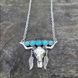 Pendentif colliers 2024 pierres de couleur Turquoise bijoux Punchy rodéo cadeau STEER crâne pendentif collier pour femmes Bull Steer Western collier 240330