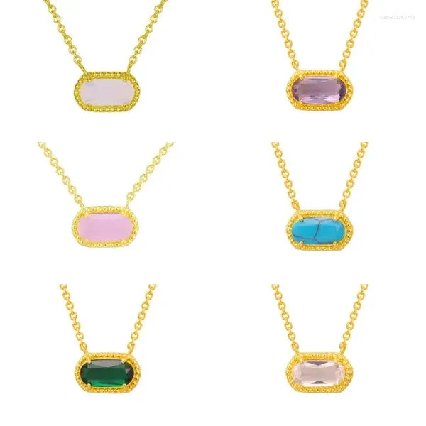 Colliers de pendentif 2024 Chaîne de collier ovale à pierre de naissance géométrique vintage Chaîne de collier de pierre de naissance pour femmes cadeaux d'anniversaire filles