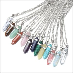 Hanger Kettingen 20 Kleuren Chakra Reiki Healing Sieraden Zeshoek Natuursteen Pendum Ketting Quartz Lapis Opaal Roze Kristal Amethist Dhxft