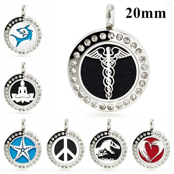 Collares colgantes 20 mm 316L Acero inoxidable Rhinestone Difusor Locket Collar Symble DIY Joyería Gratis 10 almohadillas