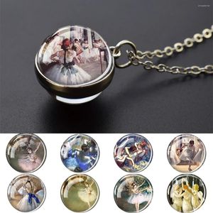 Hangende kettingen 20 mm dubbelzijds glazen ball fashion ballet ketting Edgar Degas schilderen kunst kunstliefhebber cadeau sieraden